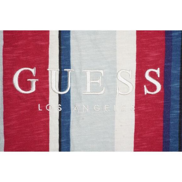 Vintage 90s Guess Shirt Extra Large Red Blue Mens Embroidered Cotton Striped - Picture 2 of 7